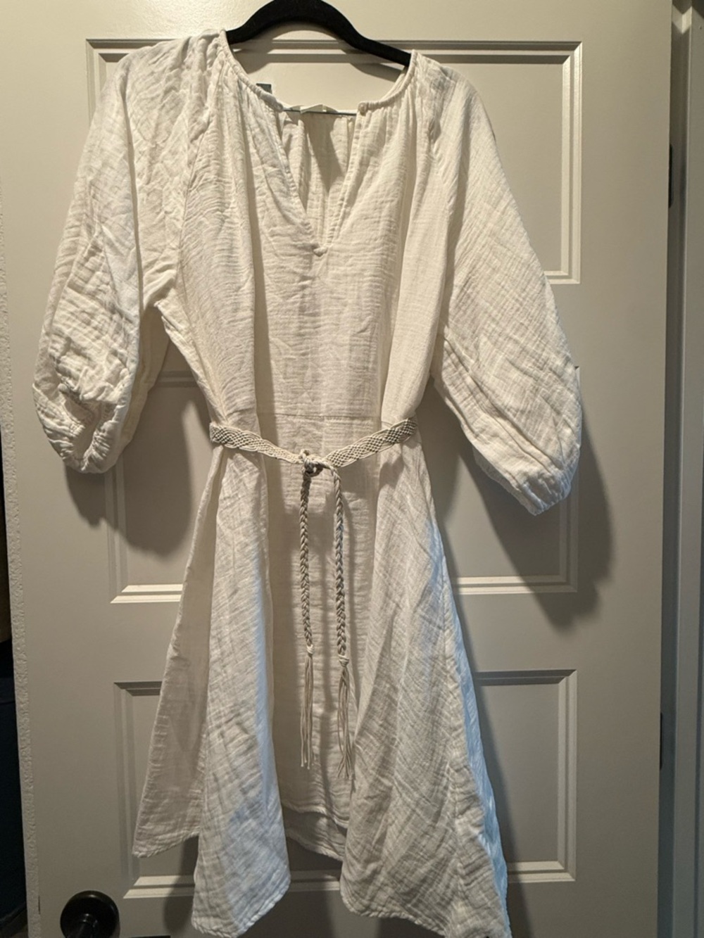 H&M White Gauze Dress with Braided Belt NWOT